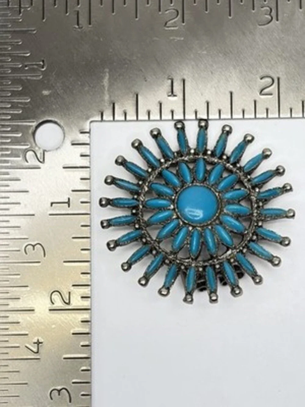 Bohemian Western Silver Tone Turquoise Bead Sunburst Statement Pin Brooch